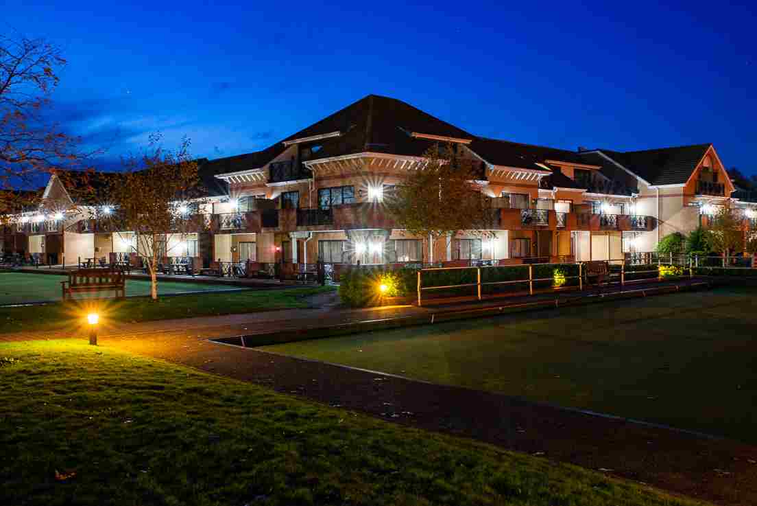Outdoor photograph of Potters Resort at night